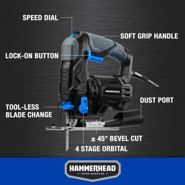 Alt view image 10 of 14 - 4.8-Amp 3/4 Inch Jig Saw with 2pcs Wood Cutting Blades, Variable Speed and Orbital Function - HAJS048