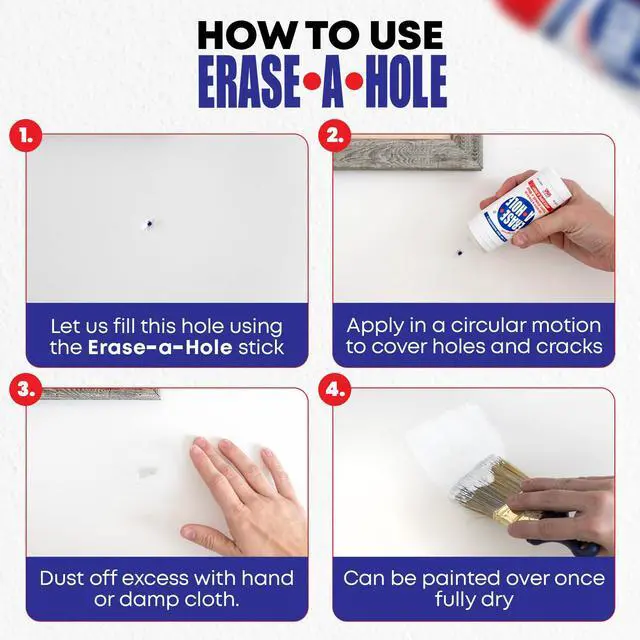 Alt view image 11 of 14 - Wall Repair Stick Quick-Dry Nail & Screw Hole Filler for Drywall, Wood & Plaster No Sand Spackle Alternative, Paintable Putty, 4.5 oz