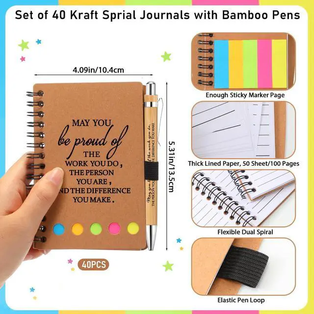 Alt view image 8 of 12 - 40 Sets Teacher Appreciation Gifts Inspirational Spiral Notebook Journal with Sticky Notepad Pen Bulk Thank You Gifts for Coworker Team Office Supplies First Day of School Year (Kraft)