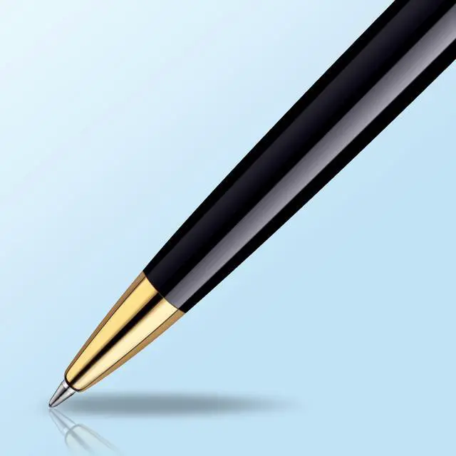 Alt view image 11 of 14 - Hémisphère Ballpoint Pen | Gloss Black with 23k Gold Trim | Medium Point | Blue Ink | Gift Box