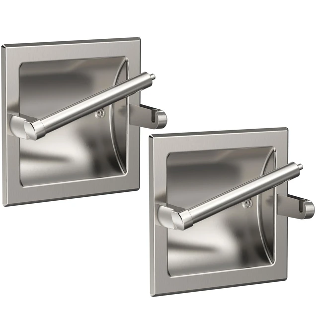 Alt view image 8 of 14 - Toilet Paper Holder 2 Pack, Recessed Pivoting Toilet Paper Holder Wall Mount Stainless Steel for Large Rolls in Bathroom (Brushed Nickel)