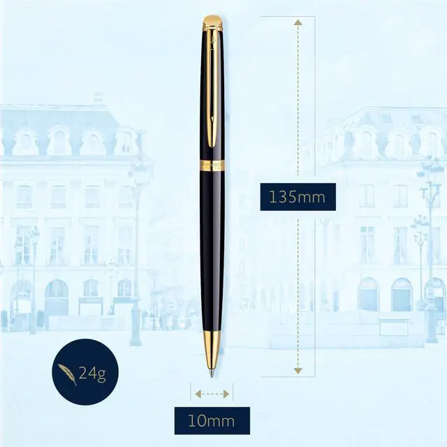 Alt view image 10 of 14 - Hémisphère Ballpoint Pen | Gloss Black with 23k Gold Trim | Medium Point | Blue Ink | Gift Box