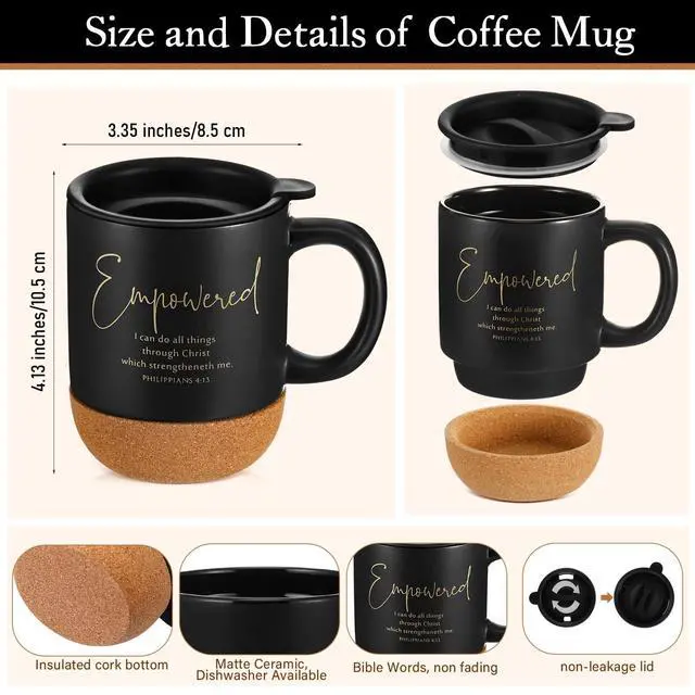 Alt view image 9 of 14 - 6 Set 6 Set Christian Gift for Men Women,Religious Church Gift with 15 oz Bible Verse Ceramic Coffee Mug A5 Journal Notebook Pen for Pastor Clergy Appreciation (Dark Color,Classic)