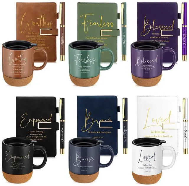 Alt view image 8 of 14 - 6 Set 6 Set Christian Gift for Men Women,Religious Church Gift with 15 oz Bible Verse Ceramic Coffee Mug A5 Journal Notebook Pen for Pastor Clergy Appreciation (Dark Color,Classic)