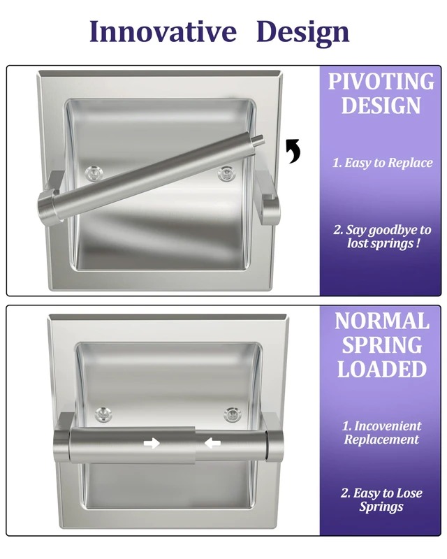 Alt view image 9 of 14 - Toilet Paper Holder 2 Pack, Recessed Pivoting Toilet Paper Holder Wall Mount Stainless Steel for Large Rolls in Bathroom (Brushed Nickel)