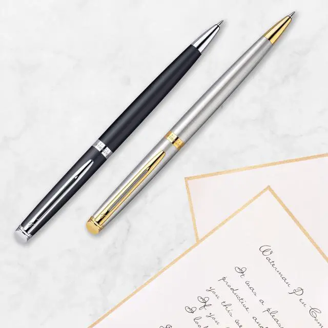 Alt view image 13 of 14 - Hémisphère Ballpoint Pen | Gloss Black with 23k Gold Trim | Medium Point | Blue Ink | Gift Box