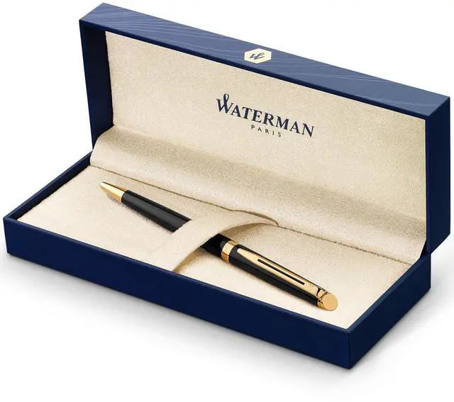 Alt view image 8 of 14 - Hémisphère Ballpoint Pen | Gloss Black with 23k Gold Trim | Medium Point | Blue Ink | Gift Box