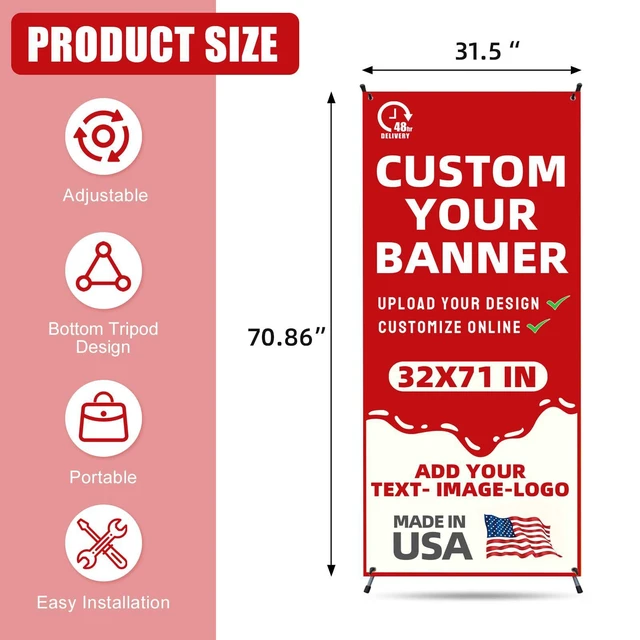 Alt view image 9 of 14 - Custom X Banner Stand 32"x71",Portable Retractable Banner with Travel Bag for Advertising,Party,Graduation, Celebration,Exhibition,Outdoor & Indoor Display (Only Stand 2Pack)