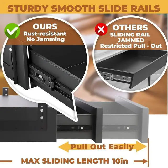 Alt view image 11 of 14 - 14 in Deep Under Desk Drawer Lockable, Pull Out Storage Organizer | Carbon Steel Under Table Drawer with Lock & Key, Adjustable Height Under Desk Drawer Slide Out Smooth Slide Rails,Hold 33 lbs