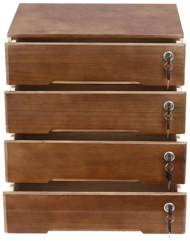 Alt view image 11 of 14 - 4 Drawers Wooden Desktop Storage Box W/Lockable Drawers,16 In H Office Supplies File Organizer, Flat File Cabinet,Wood Rail & Curved Handle For Dresser Tabletop