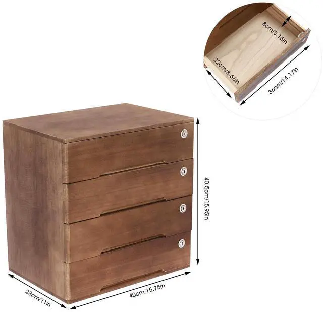 Alt view image 10 of 14 - 4 Drawers Wooden Desktop Storage Box W/Lockable Drawers,16 In H Office Supplies File Organizer, Flat File Cabinet,Wood Rail & Curved Handle For Dresser Tabletop