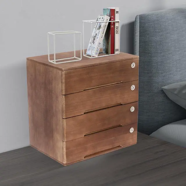 Alt view image 12 of 14 - 4 Drawers Wooden Desktop Storage Box W/Lockable Drawers,16 In H Office Supplies File Organizer, Flat File Cabinet,Wood Rail & Curved Handle For Dresser Tabletop