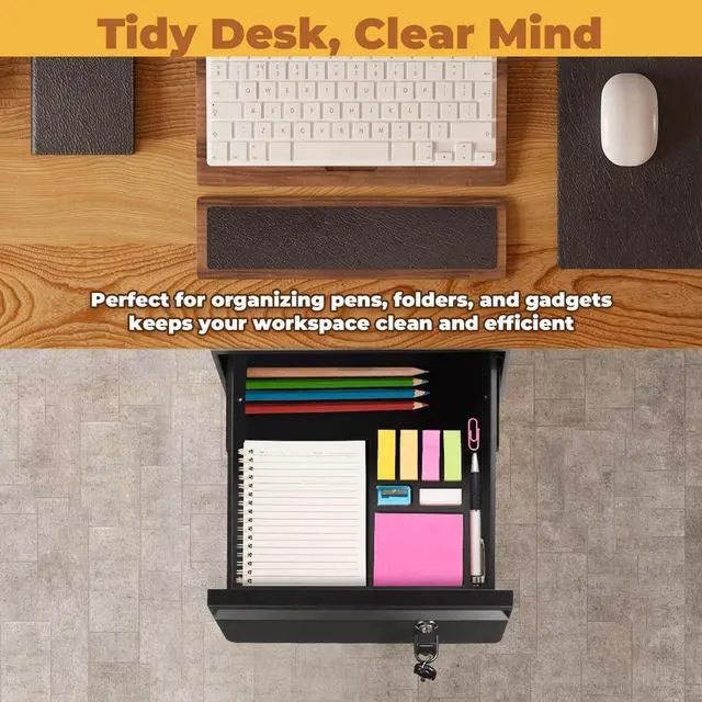 Alt view image 13 of 14 - 14 in Deep Under Desk Drawer Lockable, Pull Out Storage Organizer | Carbon Steel Under Table Drawer with Lock & Key, Adjustable Height Under Desk Drawer Slide Out Smooth Slide Rails,Hold 33 lbs