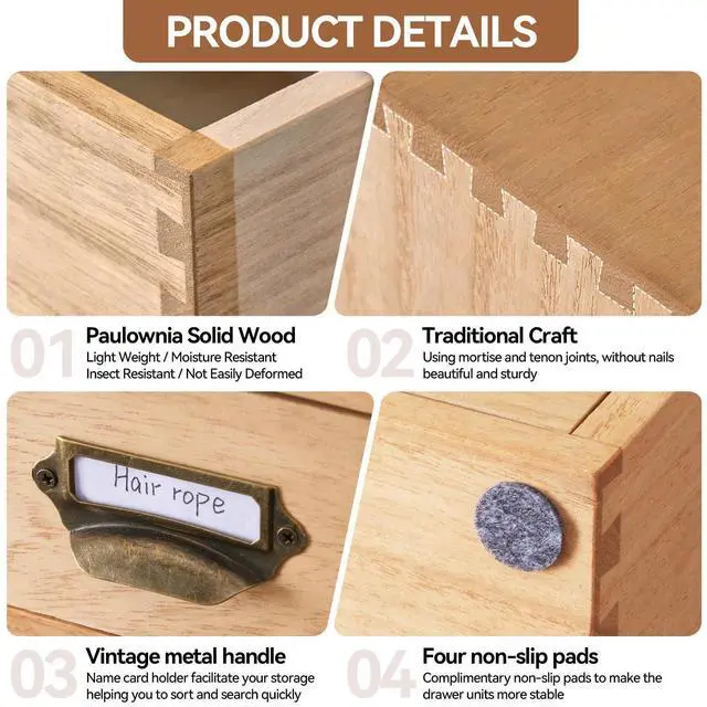 Alt view image 13 of 14 - Wooden Desk Organizer with 9 Drawers, Storage Cabinet, Natural | Solid Wood Desktop Organizer with Metal Label Handles for Office Supplies, Crafts, Tea Bags, Makeup, Fully Assembled