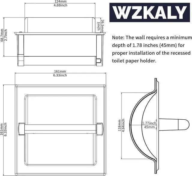 Alt view image 14 of 14 - Toilet Paper Holder 2 Pack, Recessed Pivoting Toilet Paper Holder Wall Mount Stainless Steel for Large Rolls in Bathroom (Matte Black)