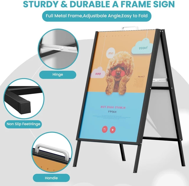 Alt view image 11 of 14 - 2 PCS A-Frame Signs, 24"x36" Slide-in Foldable Signboard Holder | Portable Double-Sided Sandwich Board with Carry Handles, for Museum, Restaurants, Bar, Only Frame
