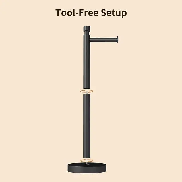 Alt view image 14 of 14 - Toilet Paper Holder Stand with Weighted Base, Matte Black | Stainless Steel Design with Open-Arm Access for Bathrooms and Powder Rooms