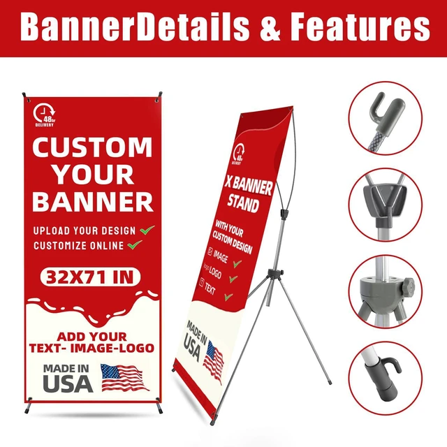 Alt view image 12 of 14 - Custom X Banner Stand 32"x71",Portable Retractable Banner with Travel Bag for Advertising,Party,Graduation, Celebration,Exhibition,Outdoor & Indoor Display (Only Stand 2Pack)