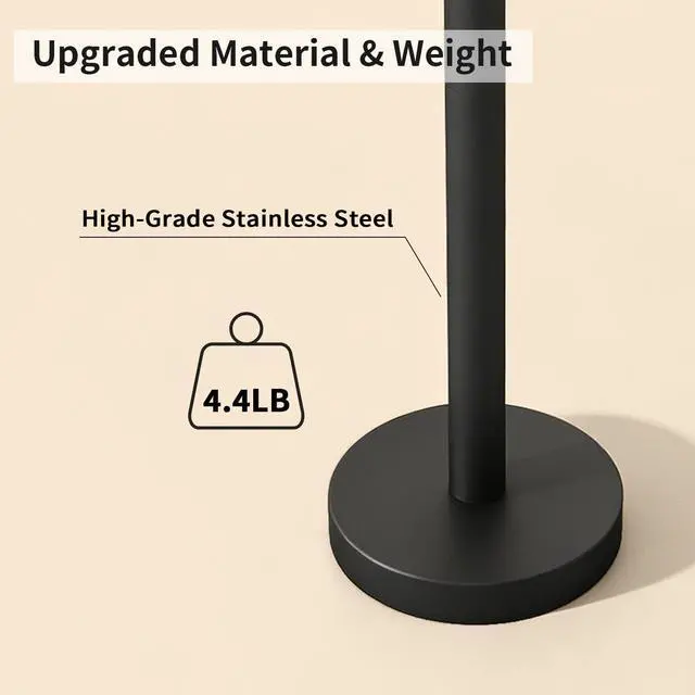 Alt view image 11 of 14 - Toilet Paper Holder Stand with Weighted Base, Matte Black | Stainless Steel Design with Open-Arm Access for Bathrooms and Powder Rooms