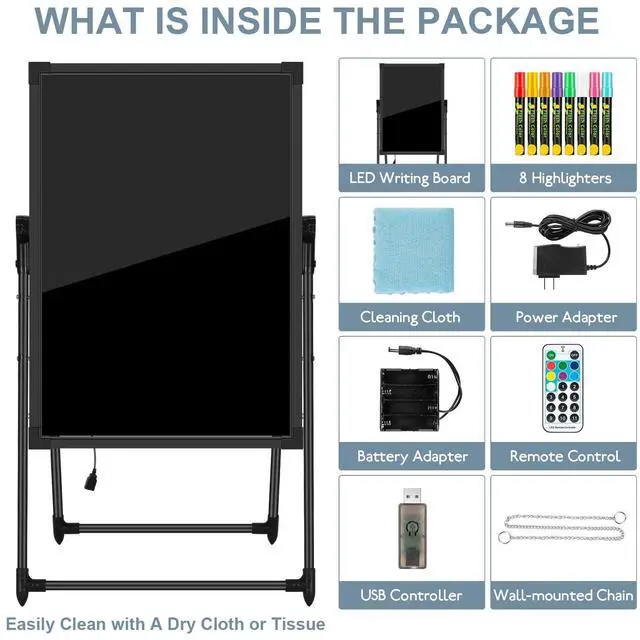 Alt view image 10 of 12 - LED Message Board, 28"x20" Flashing Neon Effect & Remote Control, Illuminated Erasable Signage Board for Restaurants/Bars/Cafes, Includes 8 Fluorescent Chalk Markers