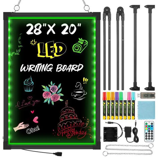 Alt view image 7 of 12 - LED Message Board, 28"x20" Flashing Neon Effect & Remote Control, Illuminated Erasable Signage Board for Restaurants/Bars/Cafes, Includes 8 Fluorescent Chalk Markers