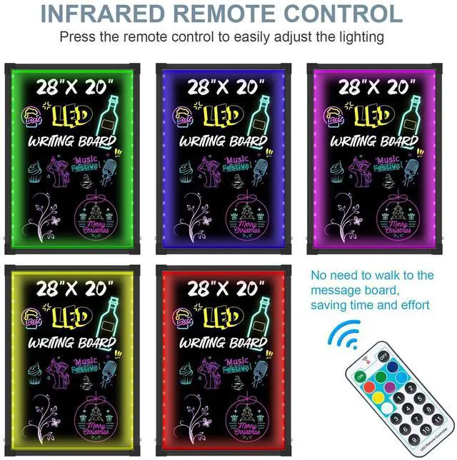Alt view image 8 of 12 - LED Message Board, 28"x20" Flashing Neon Effect & Remote Control, Illuminated Erasable Signage Board for Restaurants/Bars/Cafes, Includes 8 Fluorescent Chalk Markers