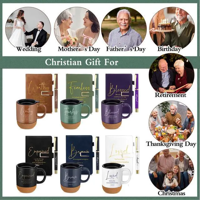 Alt view image 12 of 14 - 6 Set 6 Set Christian Gift for Men Women,Religious Church Gift with 15 oz Bible Verse Ceramic Coffee Mug A5 Journal Notebook Pen for Pastor Clergy Appreciation (Dark Color,Classic)