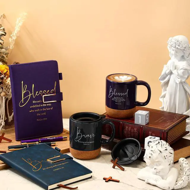 Alt view image 11 of 14 - 6 Set 6 Set Christian Gift for Men Women,Religious Church Gift with 15 oz Bible Verse Ceramic Coffee Mug A5 Journal Notebook Pen for Pastor Clergy Appreciation (Dark Color,Classic)