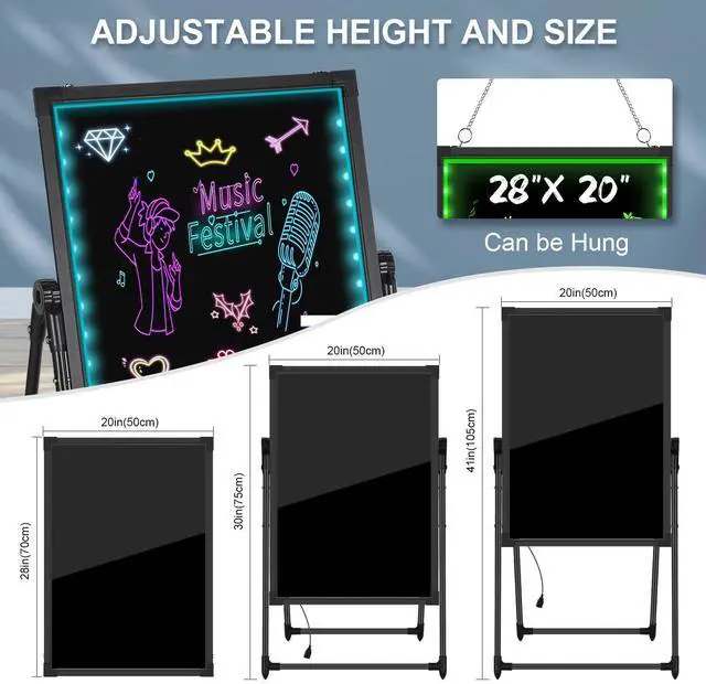 Alt view image 9 of 12 - LED Message Board, 28"x20" Flashing Neon Effect & Remote Control, Illuminated Erasable Signage Board for Restaurants/Bars/Cafes, Includes 8 Fluorescent Chalk Markers