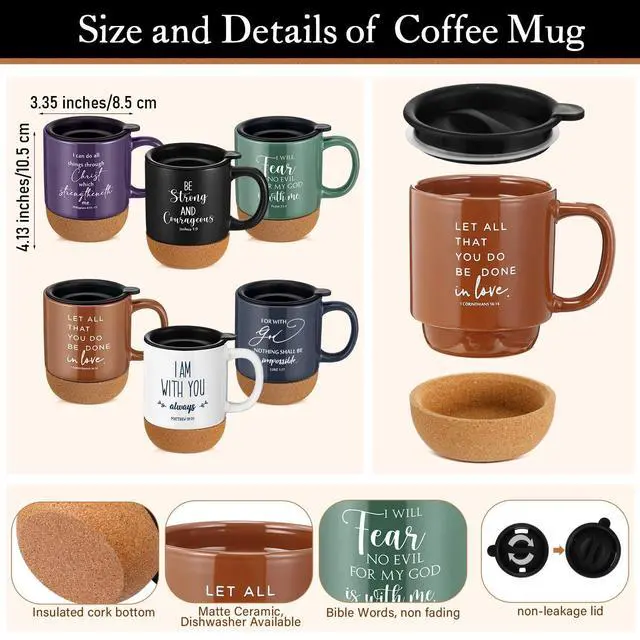 Alt view image 9 of 14 - 6 Set 6 Set Christian Gift for Men Women,Religious Church Gift with 15 oz Bible Verse Ceramic Coffee Mug A5 Journal Notebook Pen for Pastor Clergy Appreciation (Dark Color,Fashion)