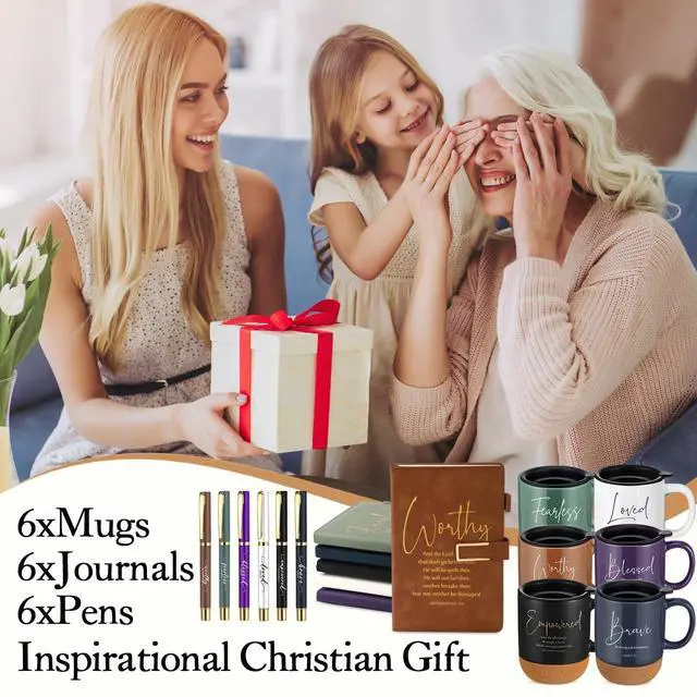 Alt view image 14 of 14 - 6 Set 6 Set Christian Gift for Men Women,Religious Church Gift with 15 oz Bible Verse Ceramic Coffee Mug A5 Journal Notebook Pen for Pastor Clergy Appreciation (Dark Color,Classic)