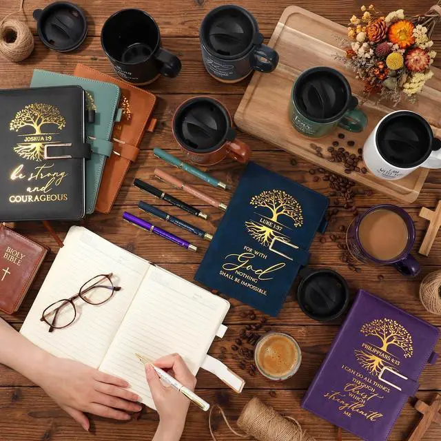 Alt view image 11 of 14 - 6 Set 6 Set Christian Gift for Men Women,Religious Church Gift with 15 oz Bible Verse Ceramic Coffee Mug A5 Journal Notebook Pen for Pastor Clergy Appreciation (Dark Color,Fashion)