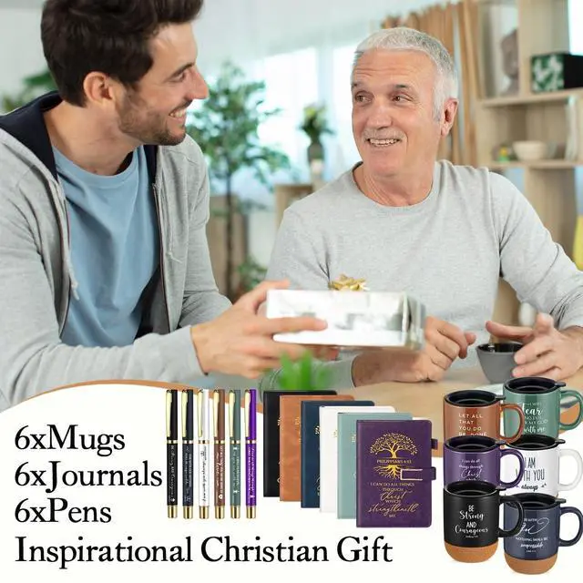 Alt view image 12 of 14 - 6 Set 6 Set Christian Gift for Men Women,Religious Church Gift with 15 oz Bible Verse Ceramic Coffee Mug A5 Journal Notebook Pen for Pastor Clergy Appreciation (Dark Color,Fashion)