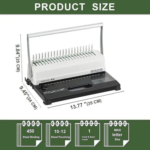 Alt view image 8 of 12 - Comb Binding Machine,19 Holes, with 50 PCS 1/2" Binding Combs Spines | Comb Binder Machine for Letter Size/A5, Easy Punch No Jam, Heavy-Duty Metal Build, Adjustable Margin, MAX Binding 450 Sheets