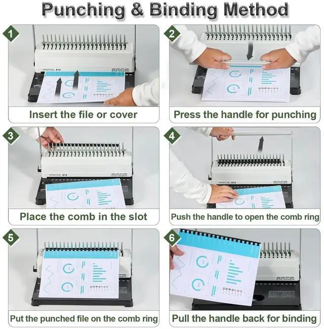 Alt view image 10 of 12 - Comb Binding Machine,19 Holes, with 50 PCS 1/2" Binding Combs Spines | Comb Binder Machine for Letter Size/A5, Easy Punch No Jam, Heavy-Duty Metal Build, Adjustable Margin, MAX Binding 450 Sheets