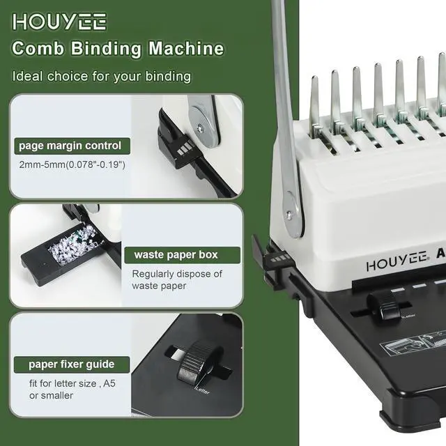 Alt view image 9 of 12 - Comb Binding Machine,19 Holes, with 50 PCS 1/2" Binding Combs Spines | Comb Binder Machine for Letter Size/A5, Easy Punch No Jam, Heavy-Duty Metal Build, Adjustable Margin, MAX Binding 450 Sheets