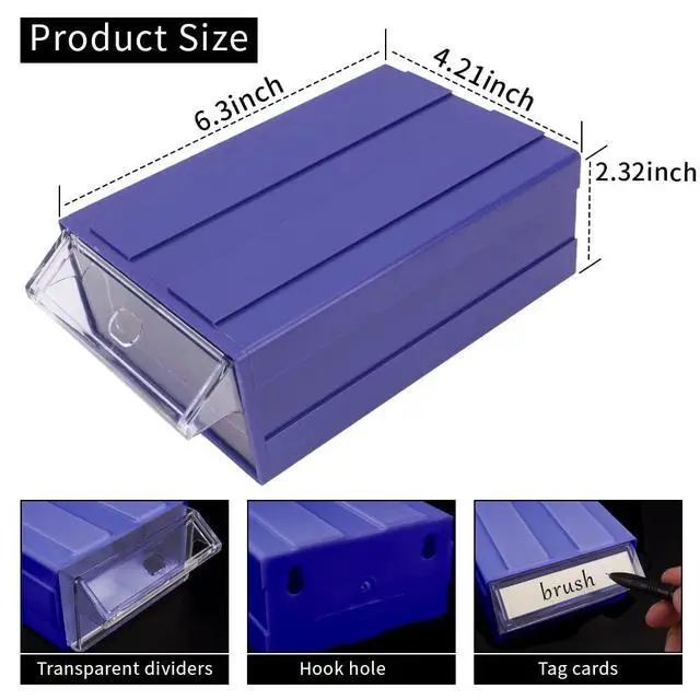 Alt view image 9 of 14 - 12 Pcs Drawer Stacking Storage Cabinet, Blue Plastic Drawers Storage Closet & 36 Pcs Clear Dividers Organizer Rack & 48 Pcs Tag Card & 24 Pcs Non-slip Stickers for Home Office School