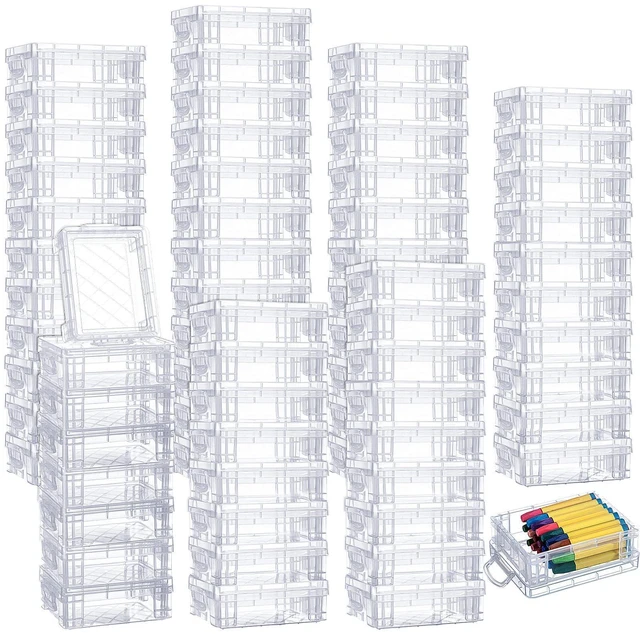 Alt view image 8 of 14 - 80 Pcs Plastic Crayon Box with Lid Clear Crayon Organizer Stackable Storage Containers Bulk Pastel Holder Case for Office School Classroom Supplies Pen Pencil Art Crafts
