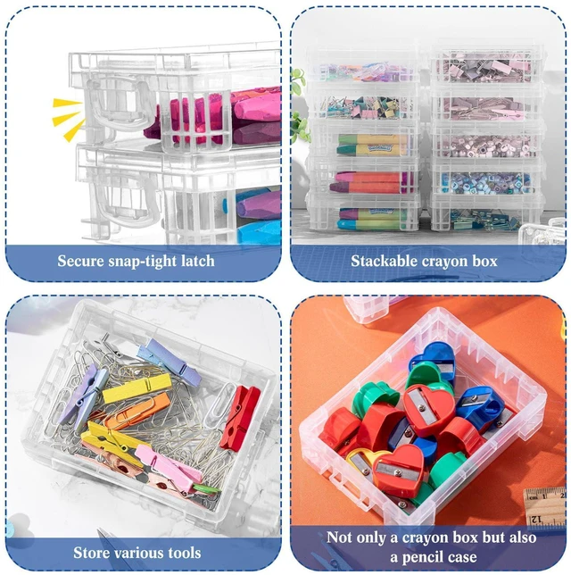 Alt view image 10 of 14 - 80 Pcs Plastic Crayon Box with Lid Clear Crayon Organizer Stackable Storage Containers Bulk Pastel Holder Case for Office School Classroom Supplies Pen Pencil Art Crafts