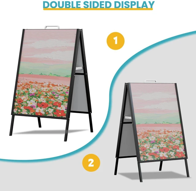 Alt view image 14 of 14 - 2 PCS A-Frame Signs, 24"x36" Slide-in Foldable Signboard Holder | Portable Double-Sided Sandwich Board with Carry Handles, for Museum, Restaurants, Bar, Only Frame
