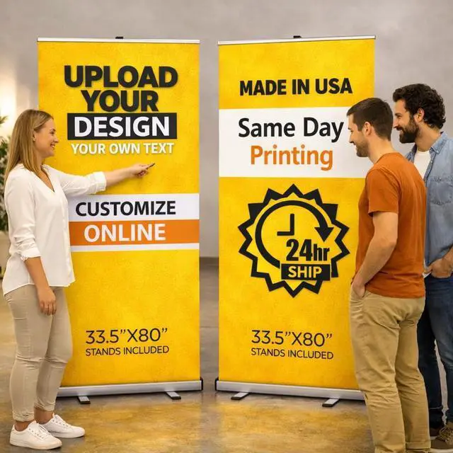 Alt view image 8 of 14 - Custom Retractable Banner Stand 33x80 | Pull Up Roll Up Banner for Trade Shows & Events | Premium Silver Stand | Full Color Custom Print | Travel Case Included | Made in USA | 2-Day Turnaround