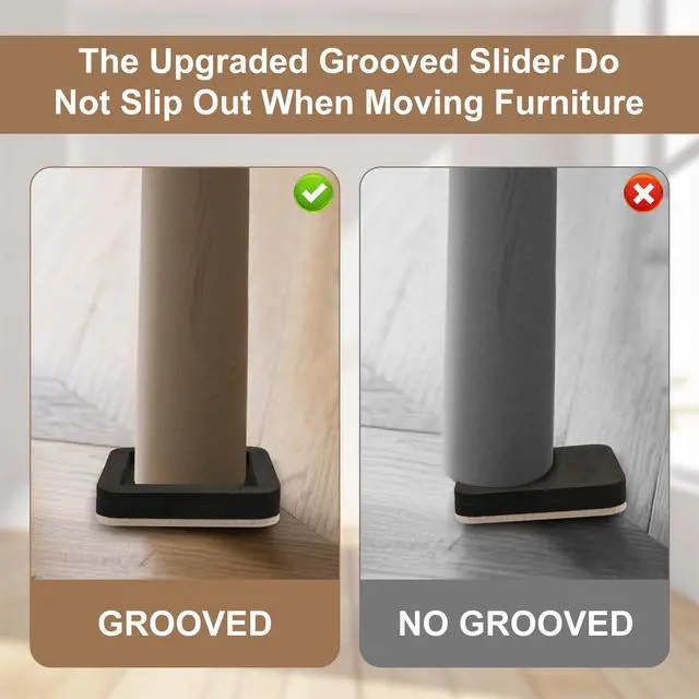 Alt view image 10 of 12 - Upgraded Felt Furniture Sliders for Hardwood Floors - 8 PCS 4" | Patented Groove Design, Furniture Movers Sliders, Easily and Safely Move Any Item, Floor Protection
