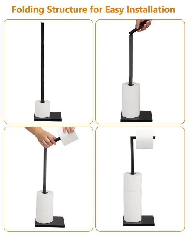 Alt view image 11 of 14 - Free Standing Bathroom Toilet Paper Holder Stand with Reserve, Stainless Steel Pedestal Tissue Roll Holder, Black