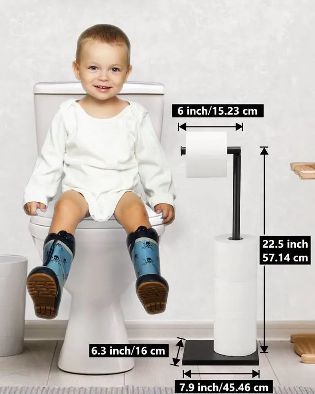 Alt view image 13 of 14 - Free Standing Bathroom Toilet Paper Holder Stand with Reserve, Stainless Steel Pedestal Tissue Roll Holder, Black