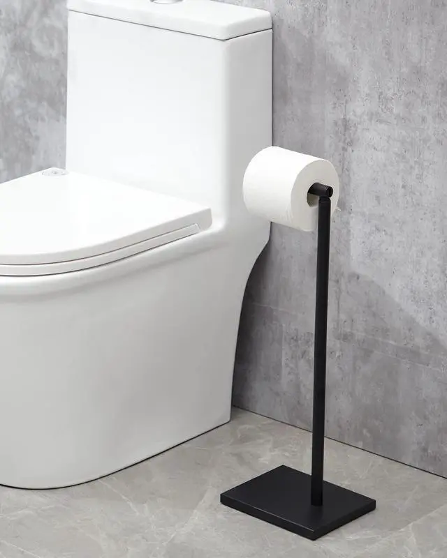 Alt view image 14 of 14 - Free Standing Bathroom Toilet Paper Holder Stand with Reserve, Stainless Steel Pedestal Tissue Roll Holder, Black