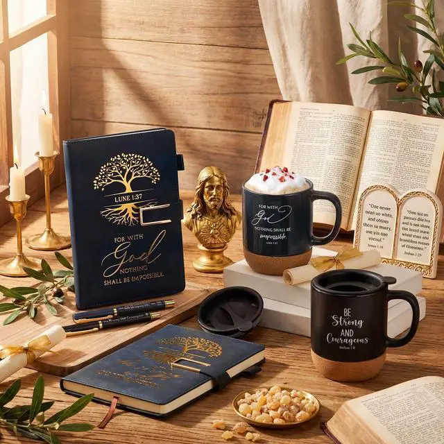 Alt view image 14 of 14 - 6 Set 6 Set Christian Gift for Men Women,Religious Church Gift with 15 oz Bible Verse Ceramic Coffee Mug A5 Journal Notebook Pen for Pastor Clergy Appreciation (Dark Color,Fashion)