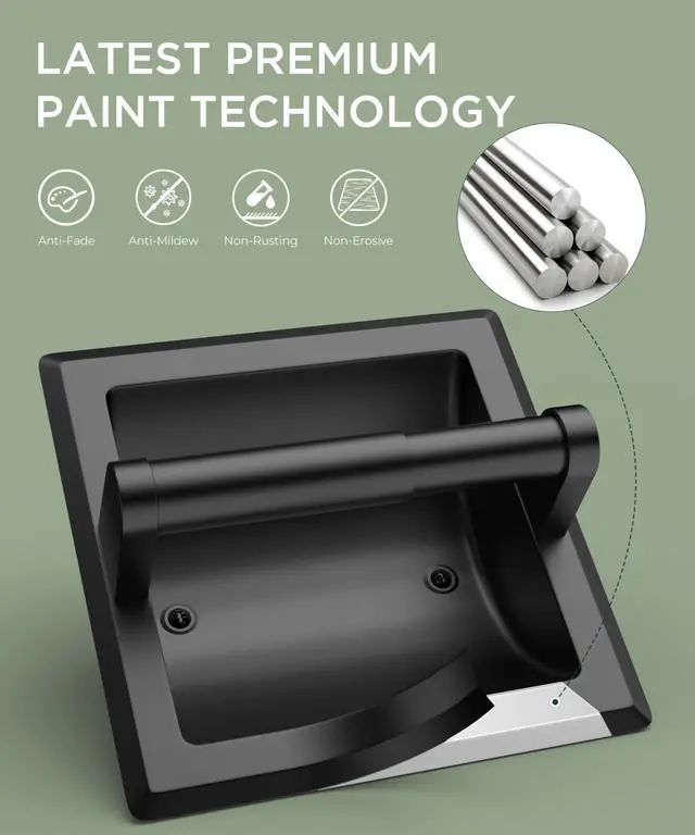 Alt view image 11 of 14 - Recessed Toilet Paper Holder, Wall Mount Bathroom Tissue Holder | Matte Black | in Wall Toilet Paper Dispenser Insert | SUS304 Stainless Steel Rustproof | Bathroom Space Saving Design