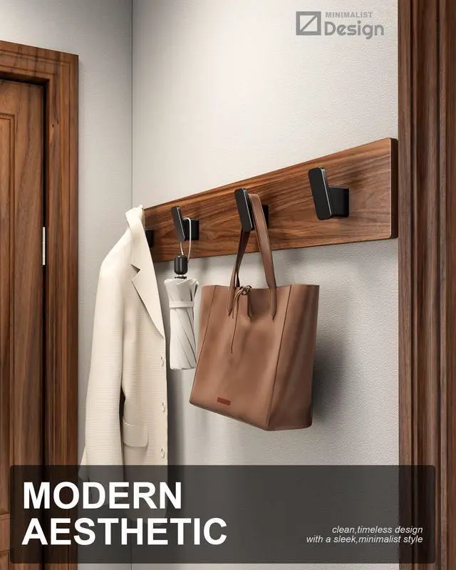 Alt view image 9 of 14 - 4-Pack Matte Black Towel Hook for Bathroom, Robe Coat Hook, Heavy Duty Wall Hooks for Hanging Bag Hat Mudroom Bedroom Shower Closet, Drill in Hanger Mount with Screw, Holder Back of Door Outdoor