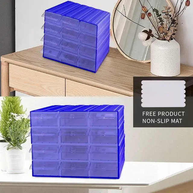 Alt view image 14 of 14 - 12 Pcs Drawer Stacking Storage Cabinet, Blue Plastic Drawers Storage Closet & 36 Pcs Clear Dividers Organizer Rack & 48 Pcs Tag Card & 24 Pcs Non-slip Stickers for Home Office School