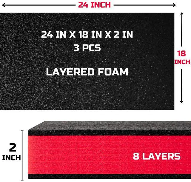 Alt view image 9 of 14 - Tool Box Foam 24x18x2 inch 3Pack, Foam Inserts for Cases, Polyethylene Storage Sheets for Toolbox Hard Case, Tool Shadow Insert, Kaizen Organizer Sheet, Black with Red